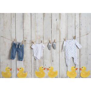 Kate Backdrop Fabric 5'x7' White Wood Wall Rubber Ducks Clothesline Bubble Bath